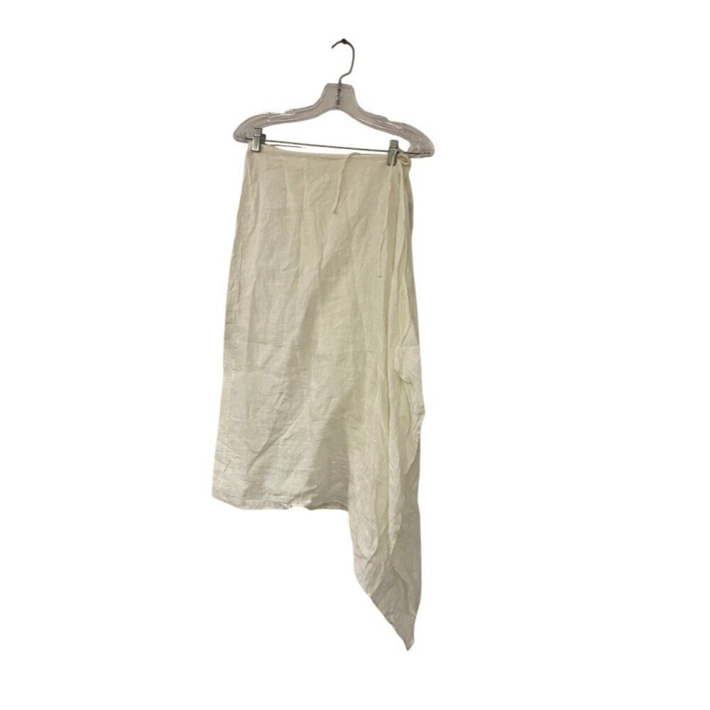 Zara Home Womens A-line Skirt Size S-M White Linen Midi Asymmetric 8122/538 NWT